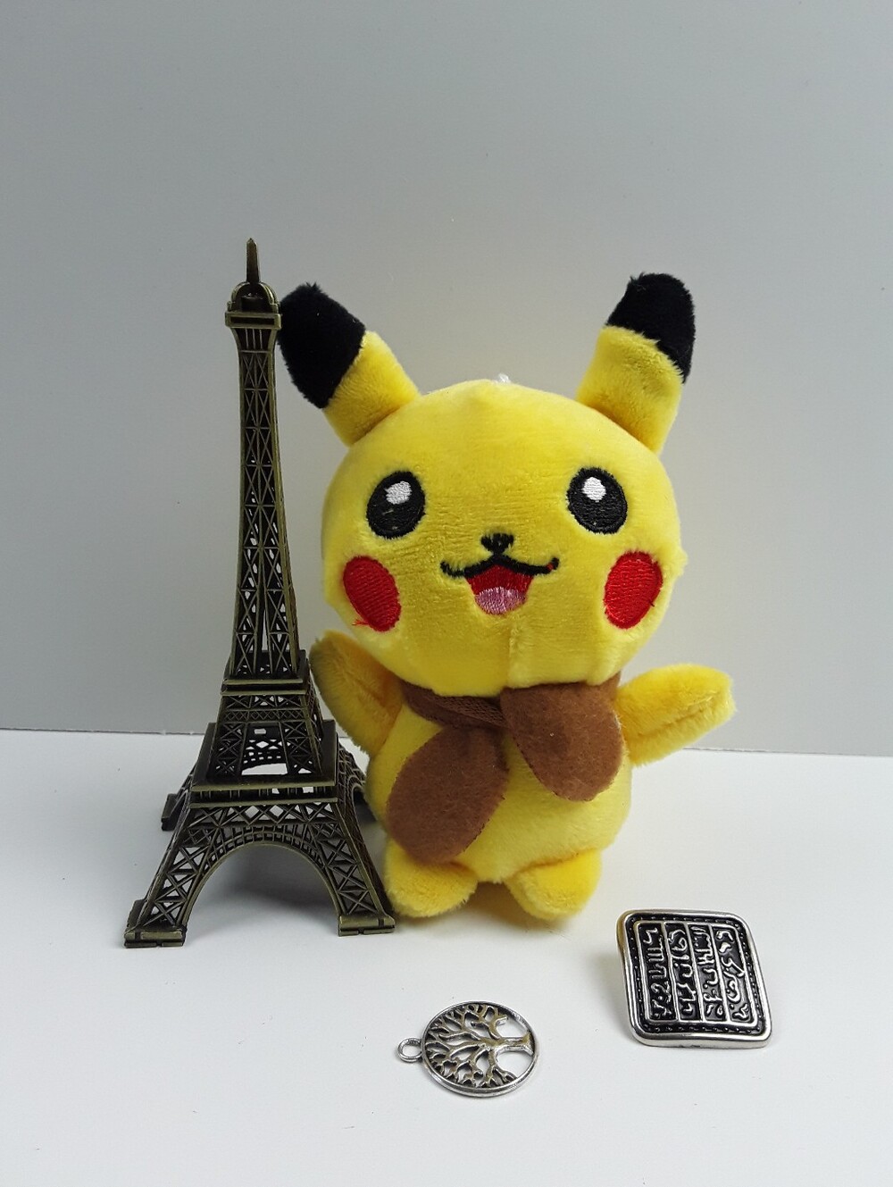 Yellow Plush Pikachu-Inspired Kids Toy with Brown Scarf